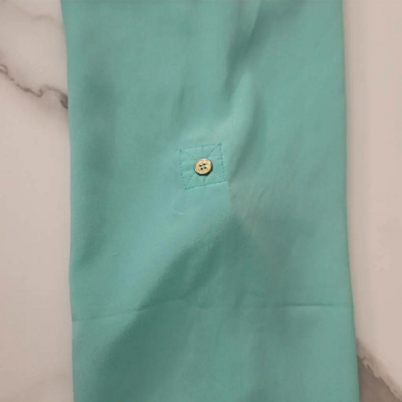 Calvin Klein Womens Popover Top Green Long Sleeve Band Collar Pockets High Low M - Picture 4 of 8